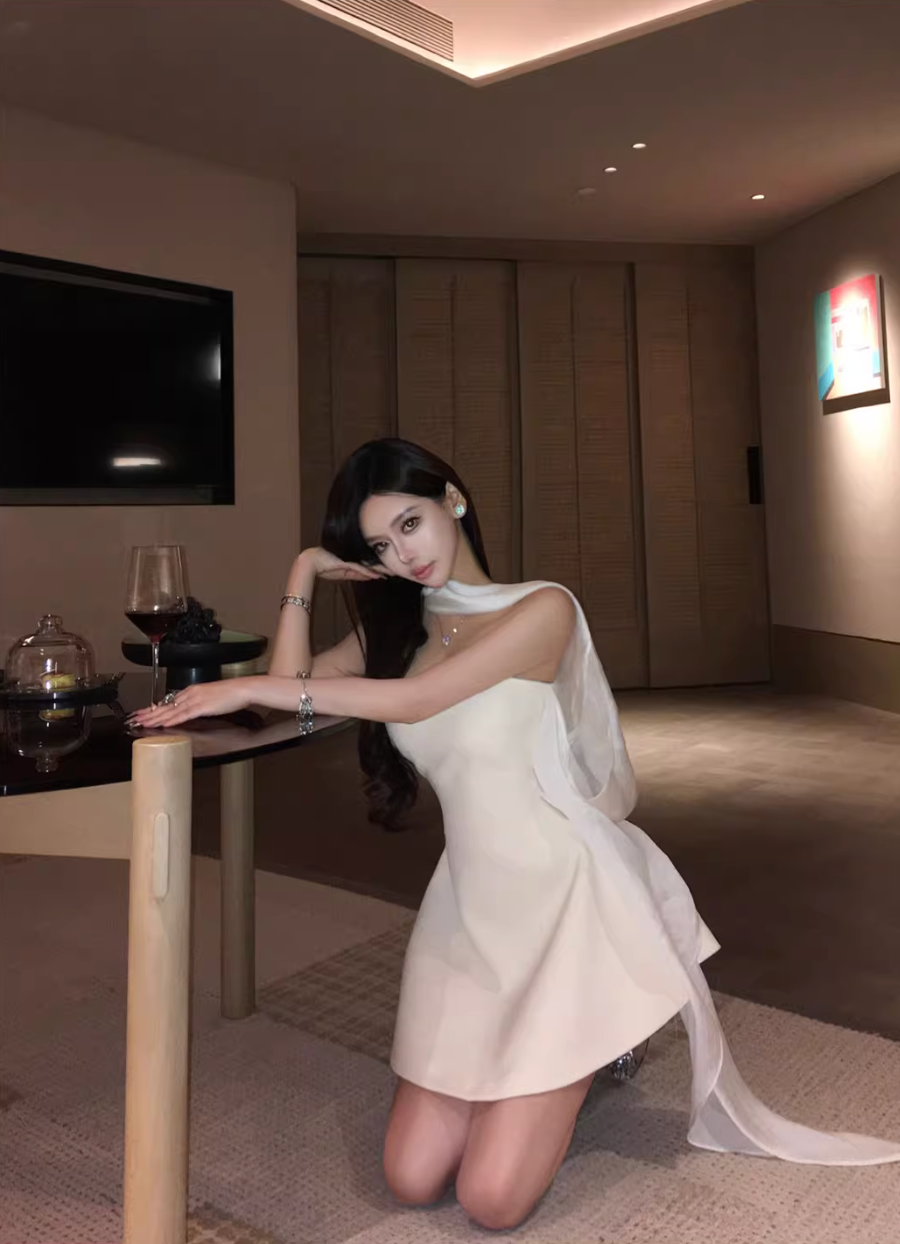 OFF-SHOULDER WHITE RIBBON MINI DRESS