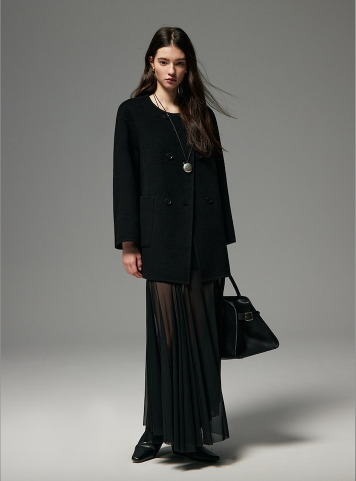 WOOL SCARF-SET CROPPED COAT