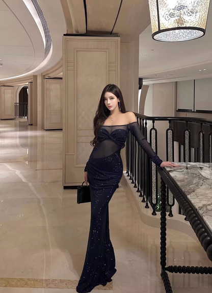 OFF-SHOULDER SEQUIN MERMAID DRESS