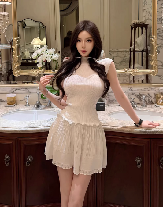 ATELIER OPEN-BACK KNIT & PLEATED SKIRT