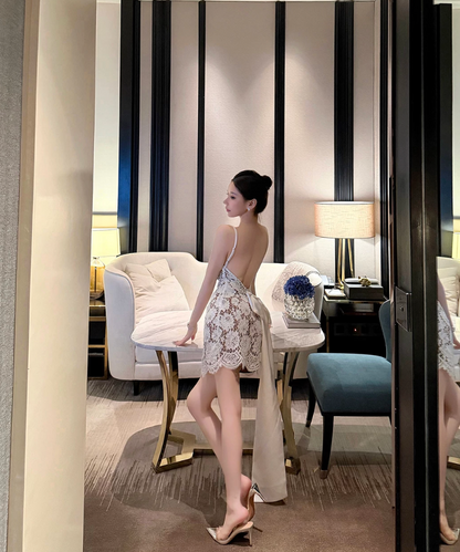 LACE BOW BACK MINI DRESS