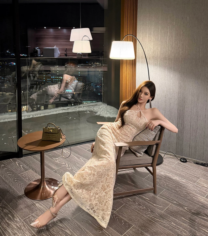 SEQUIN LACE HALTER MERMAID GOWN
