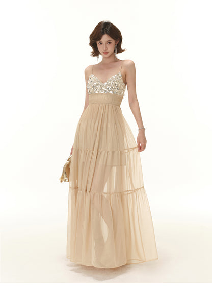FRENCH LIGHT LUXURY SEQUINED BEADED DRESS