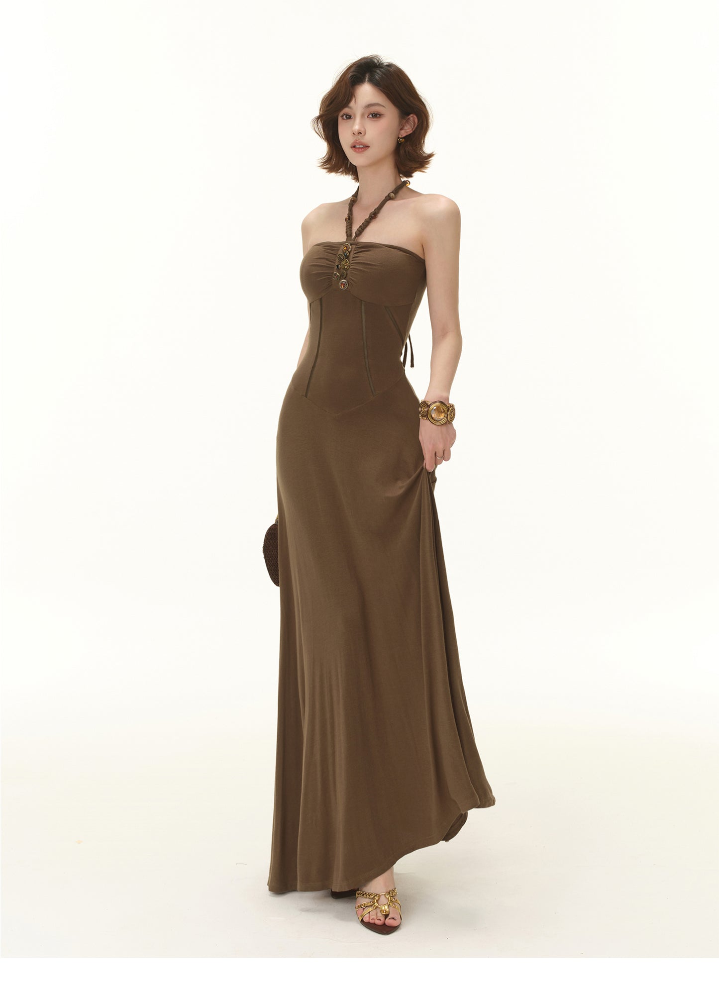 MODERN TUBE TOP HERRINGBONE WAIST DRESS