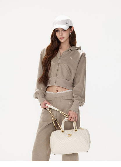 DUSTY SAND CROPPED HOODIE SET