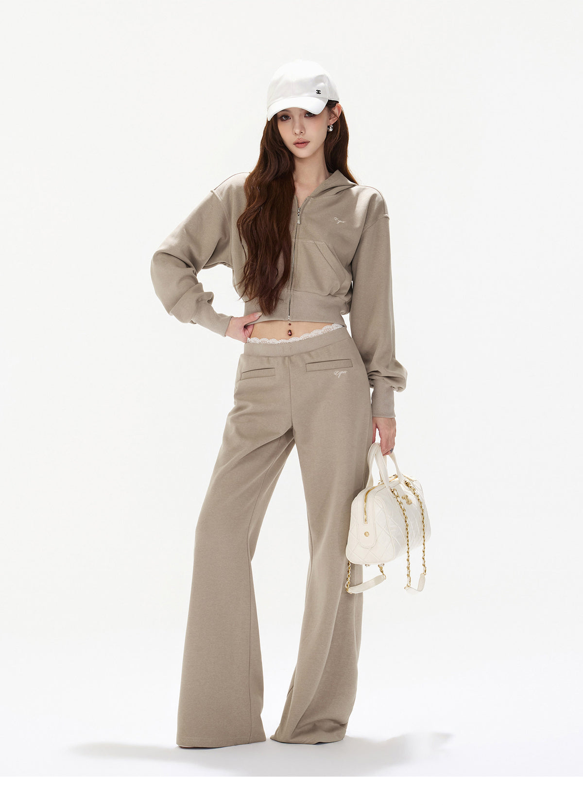 DUSTY SAND CROPPED HOODIE SET