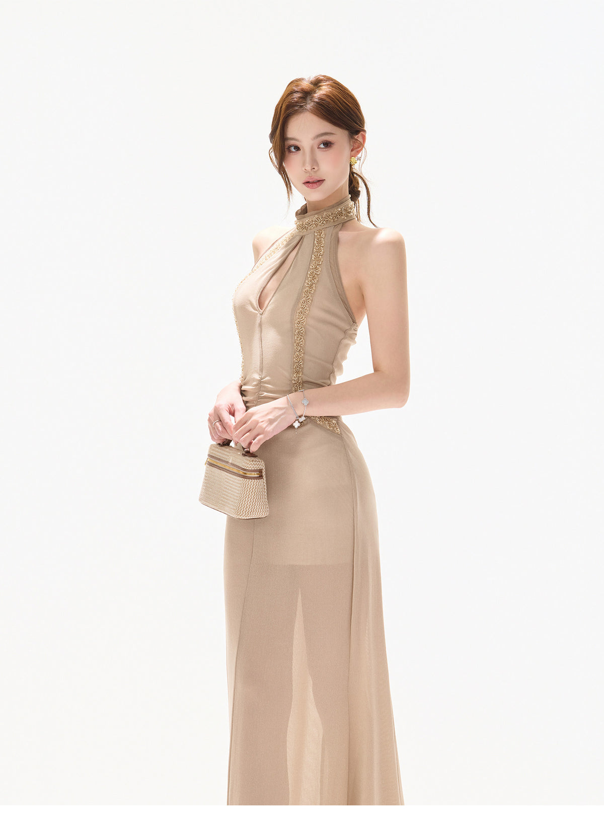 LUMINOUS BEADED HALTER GOWN