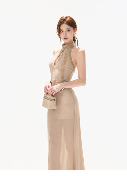 LUMINOUS BEADED HALTER GOWN