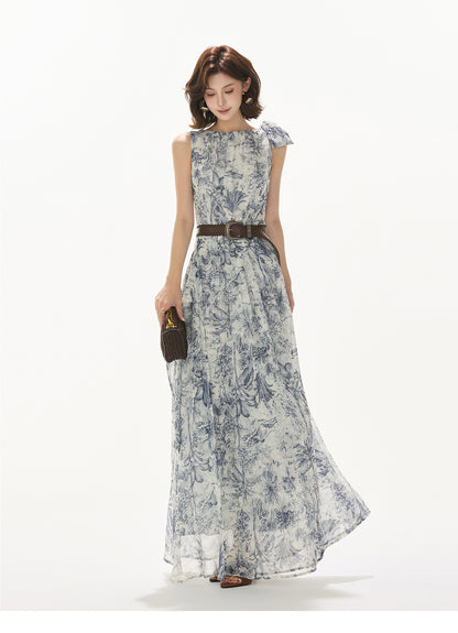 NORWEGIAN FOREST PRINT CHIFFON WAIST ONE-PIECE