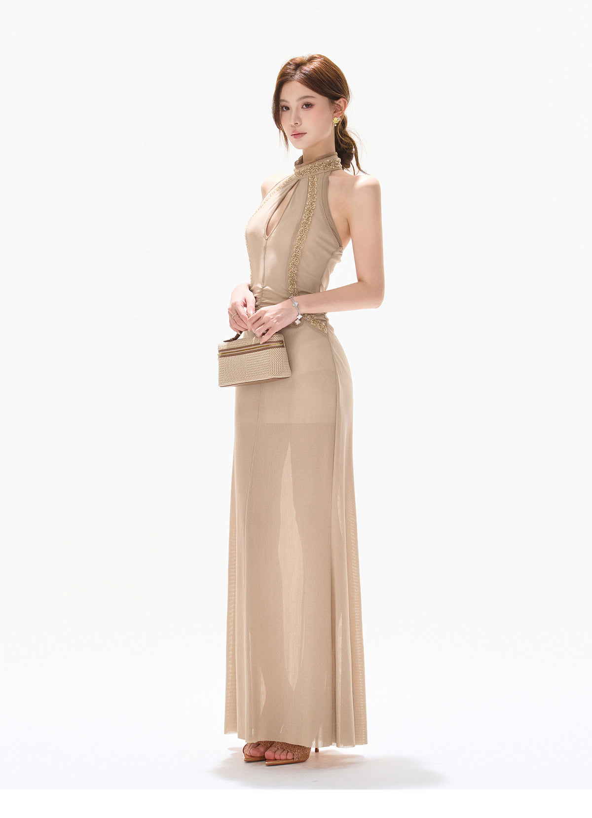 LUMINOUS BEADED HALTER GOWN
