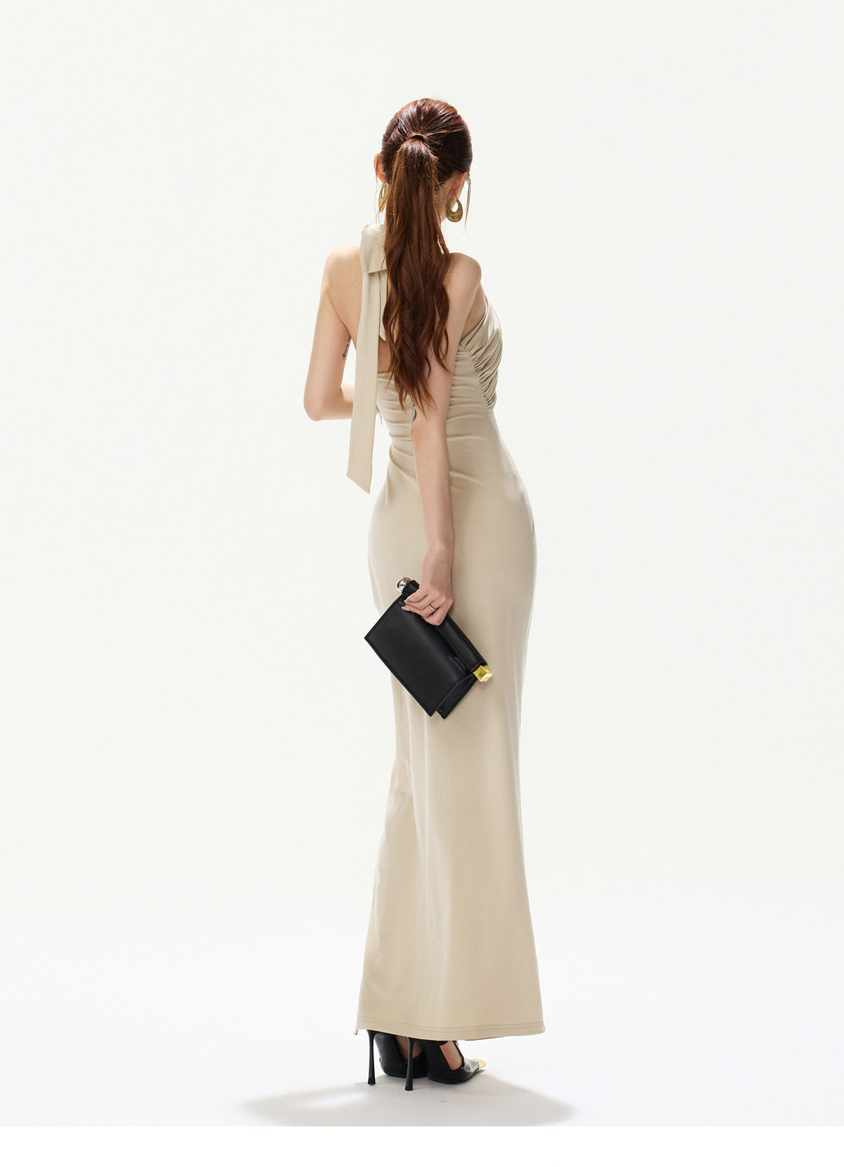 OATMEAL TWIST HALTER MAXI DRESS