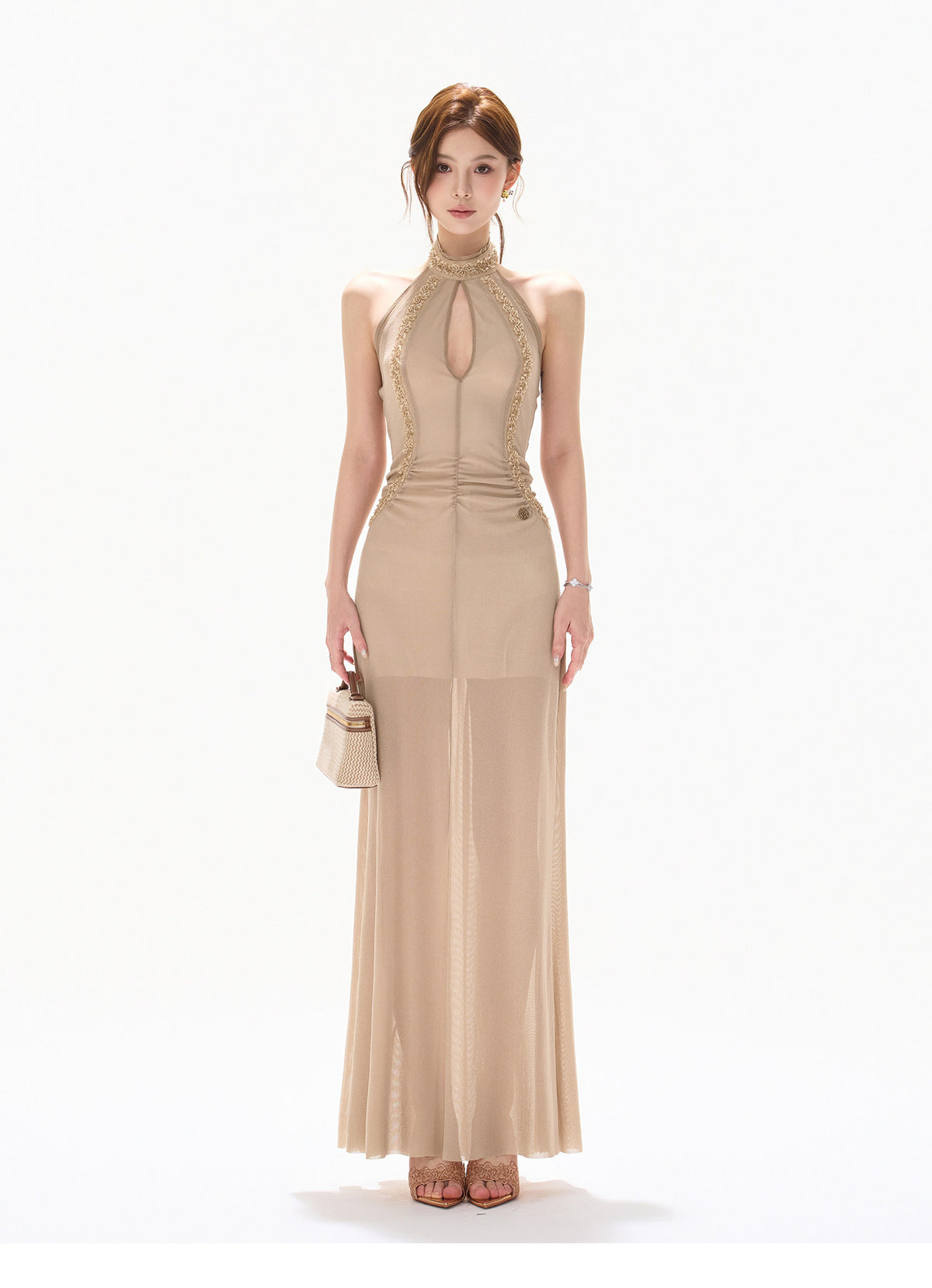 LUMINOUS BEADED HALTER GOWN