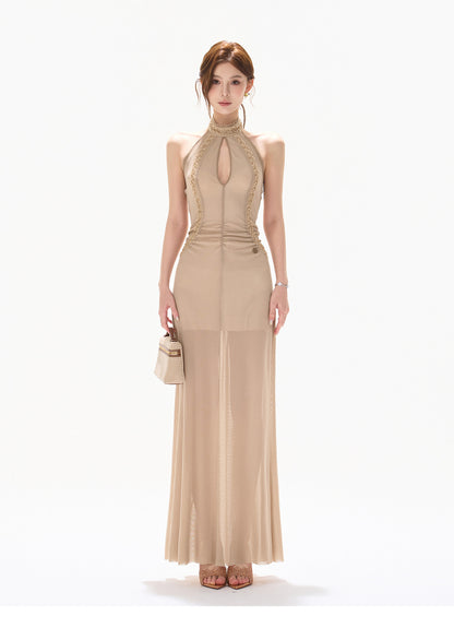 LUMINOUS BEADED HALTER GOWN