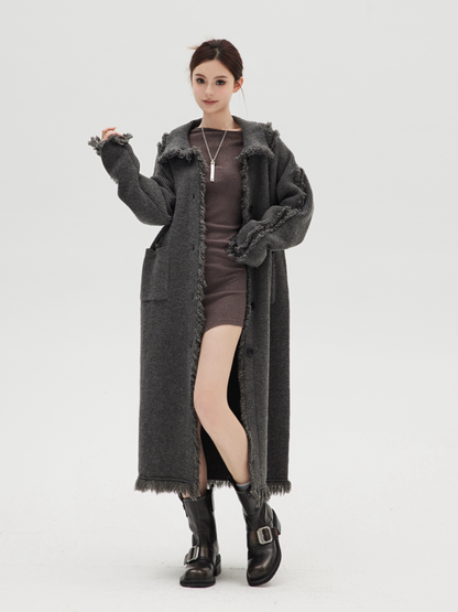 DESTROYED WOOL KNITTED LONG COAT