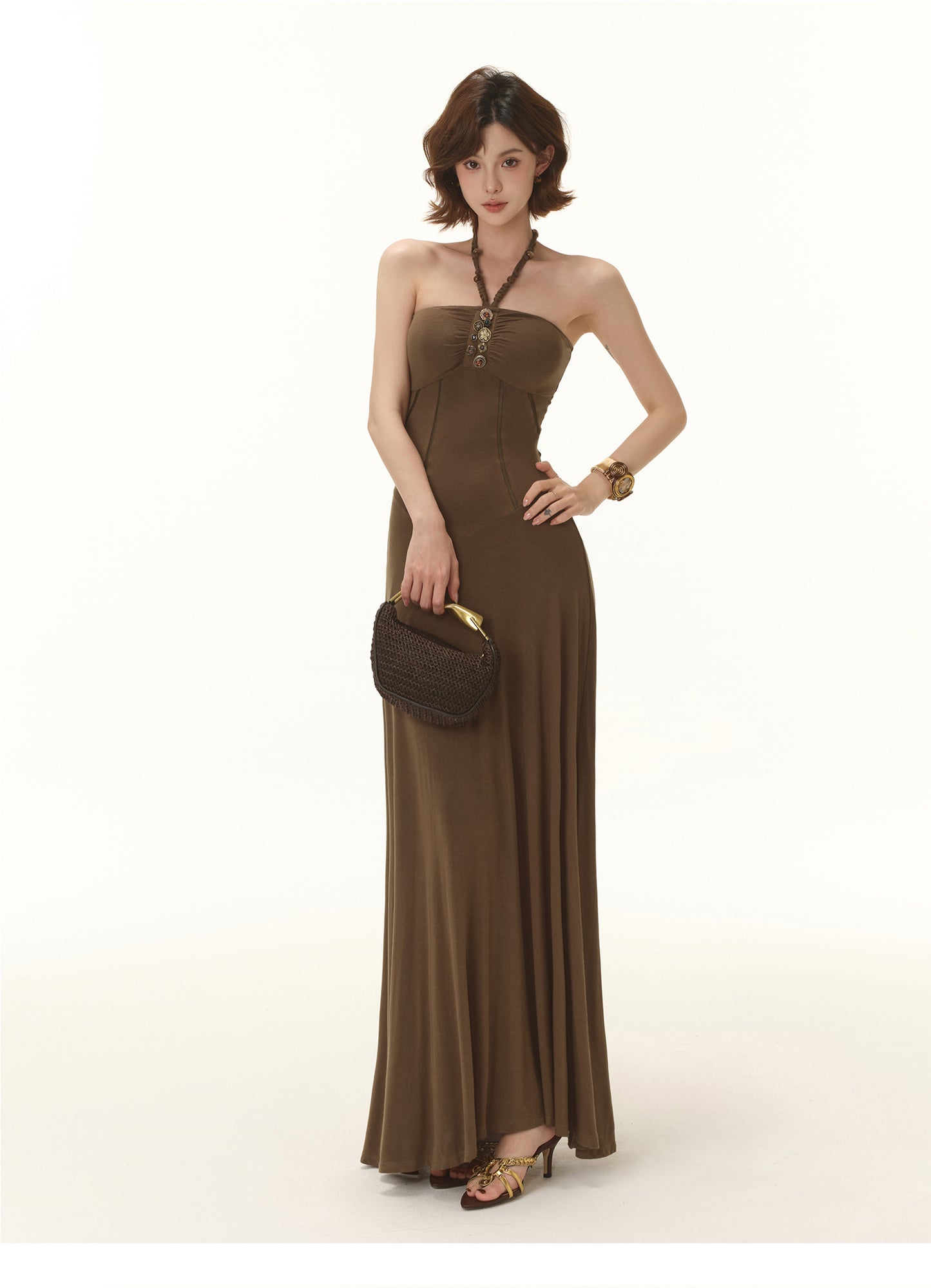 MODERN TUBE TOP HERRINGBONE WAIST DRESS