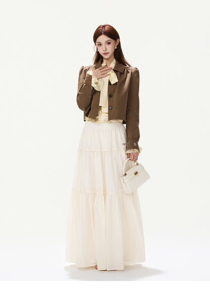 CY260868JSK cocoa brown puff-sleeve cropped jacket, product view 2