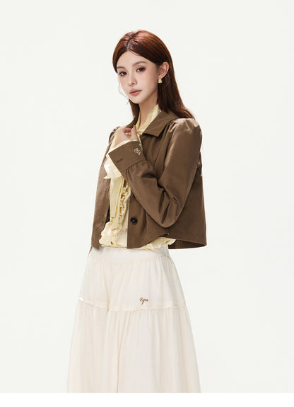 CY260868JSK cocoa brown puff-sleeve cropped jacket, product view 4