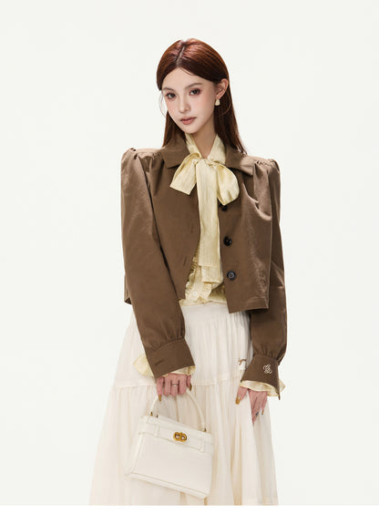 CY260868JSK cocoa brown puff-sleeve cropped jacket, product view 5