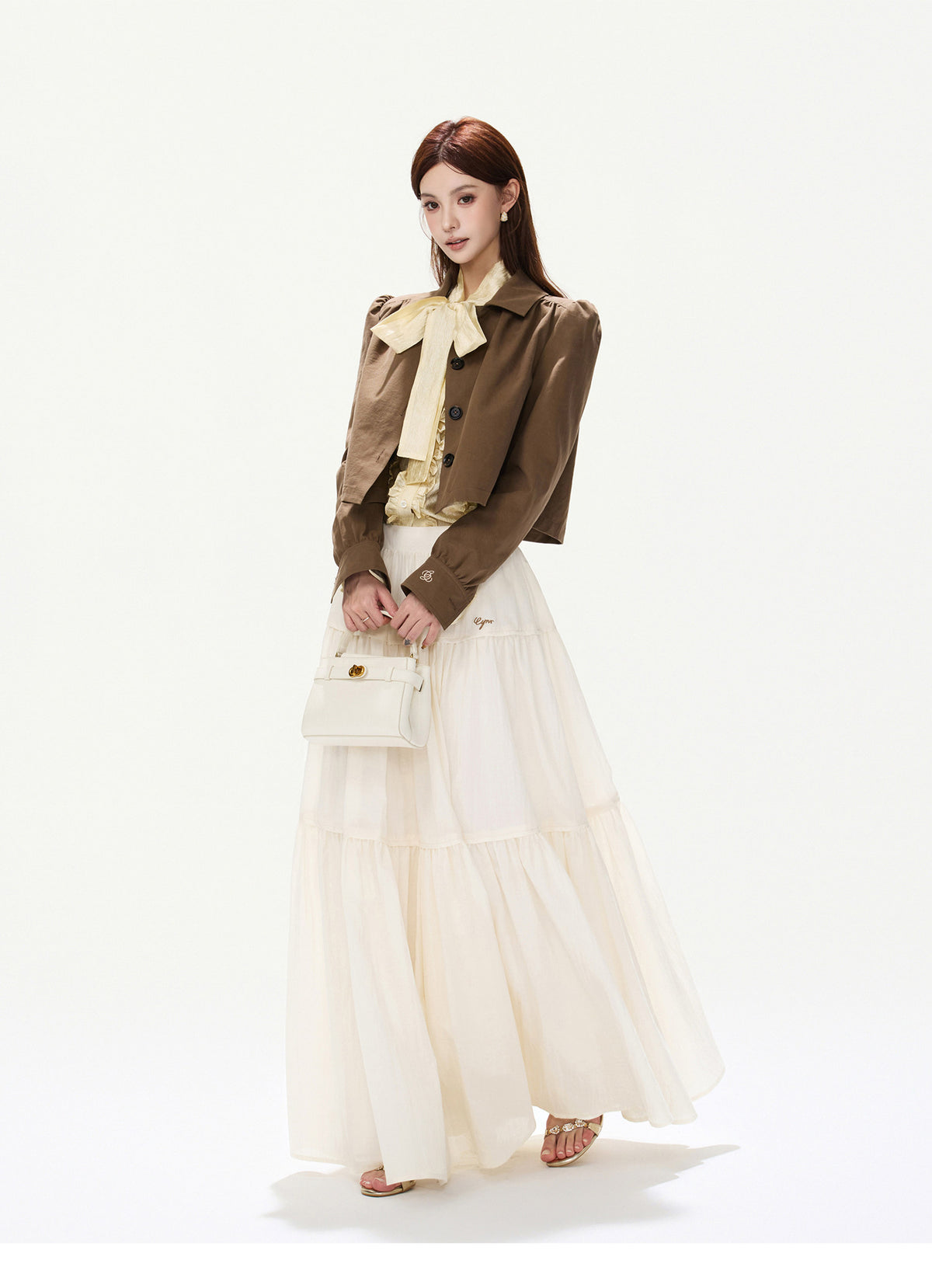 CY260868JSK cocoa brown puff-sleeve cropped jacket, product view 6