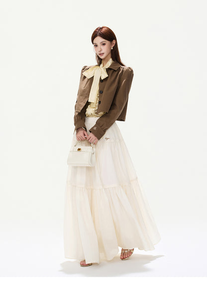 CY260868JSK cocoa brown puff-sleeve cropped jacket, product view 6