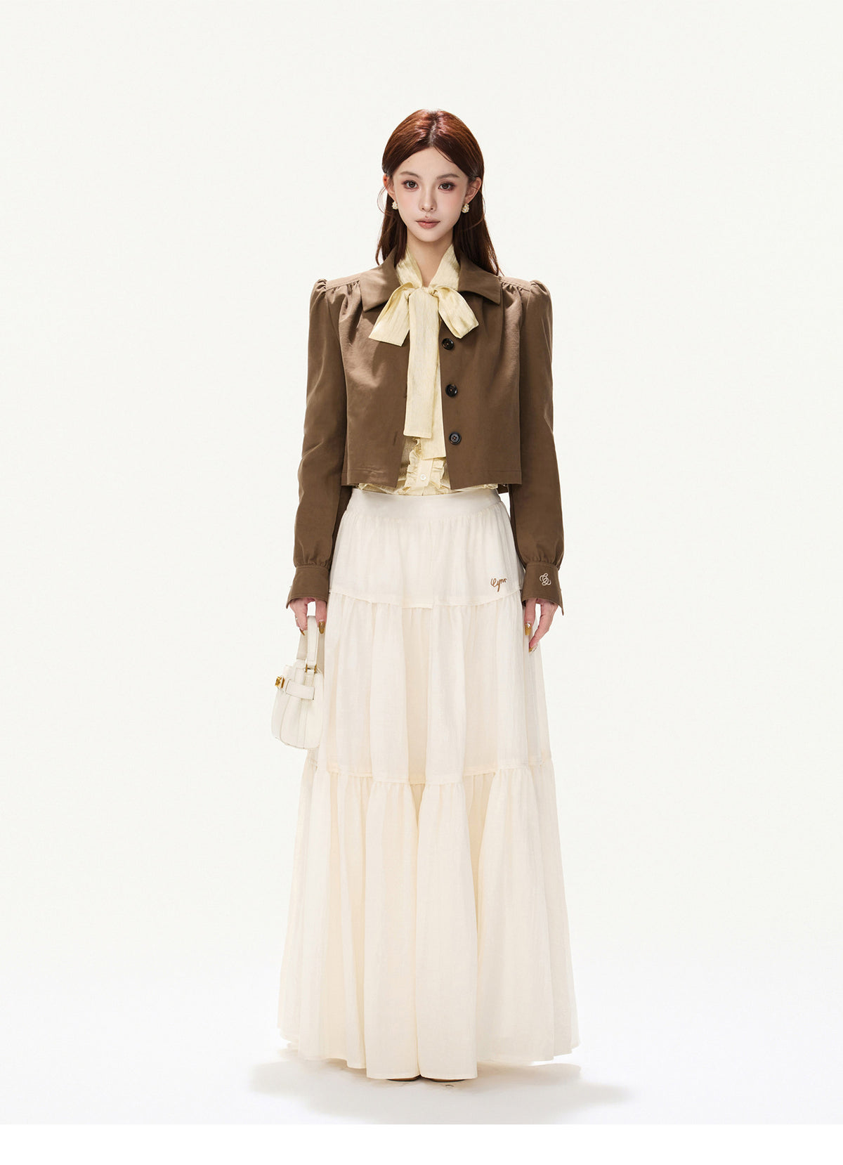 CY260868JSK cocoa brown puff-sleeve cropped jacket, product view 7