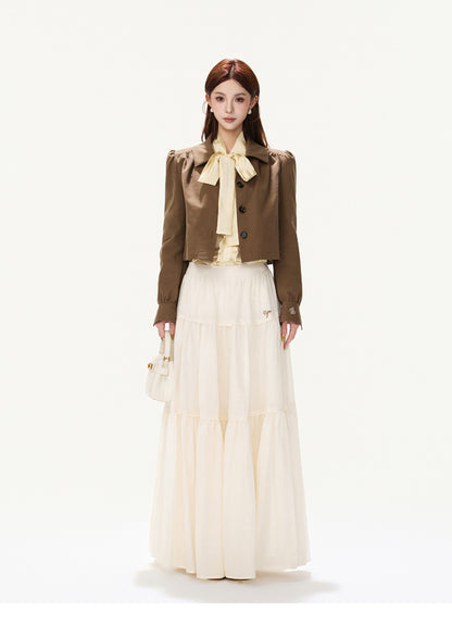 CY260868JSK cocoa brown puff-sleeve cropped jacket, product view 7