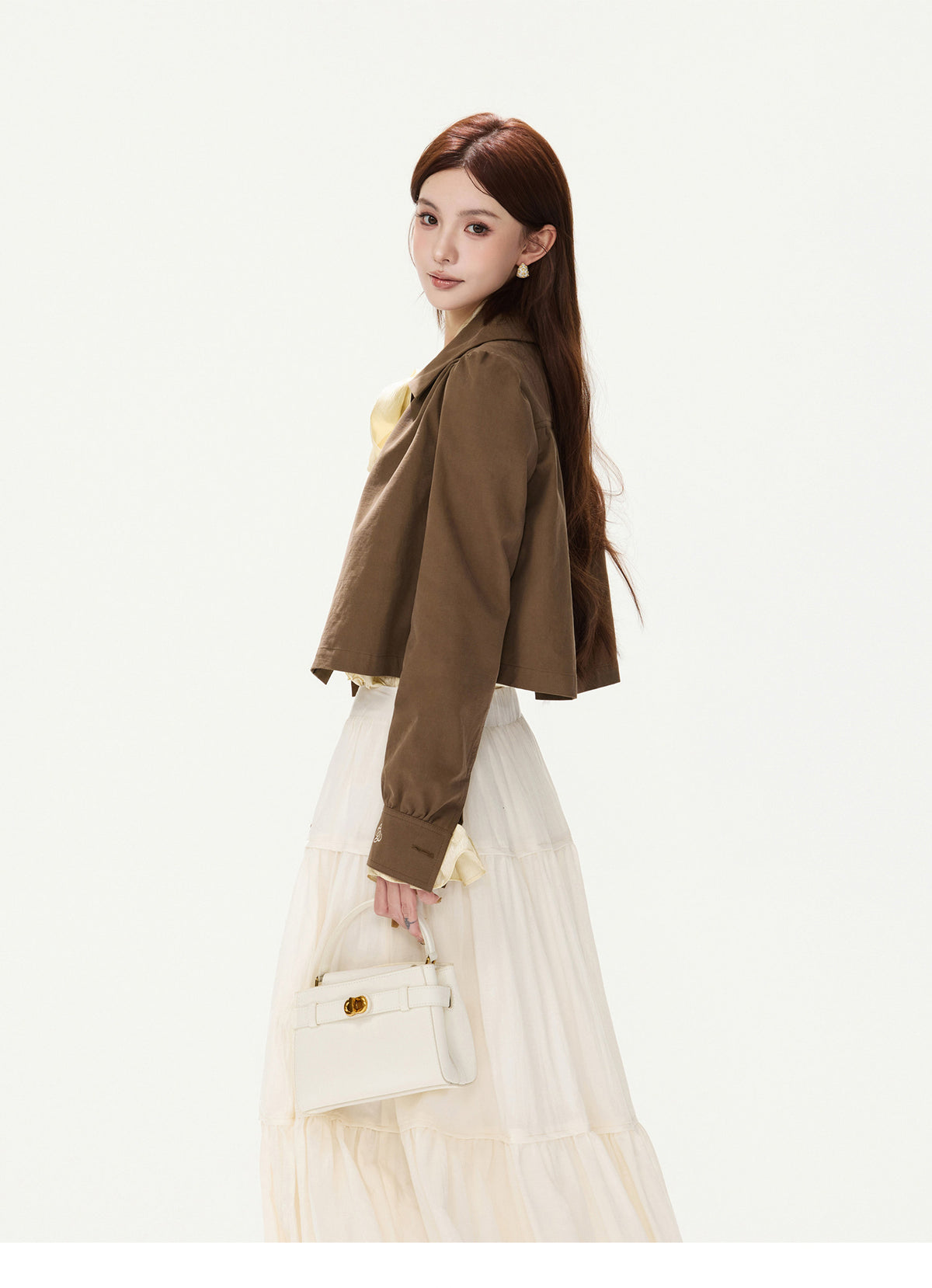 CY260868JSK cocoa brown puff-sleeve cropped jacket, product view 8