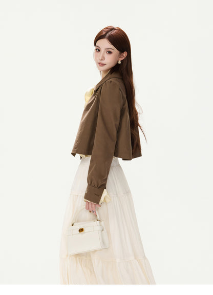 CY260868JSK cocoa brown puff-sleeve cropped jacket, product view 8