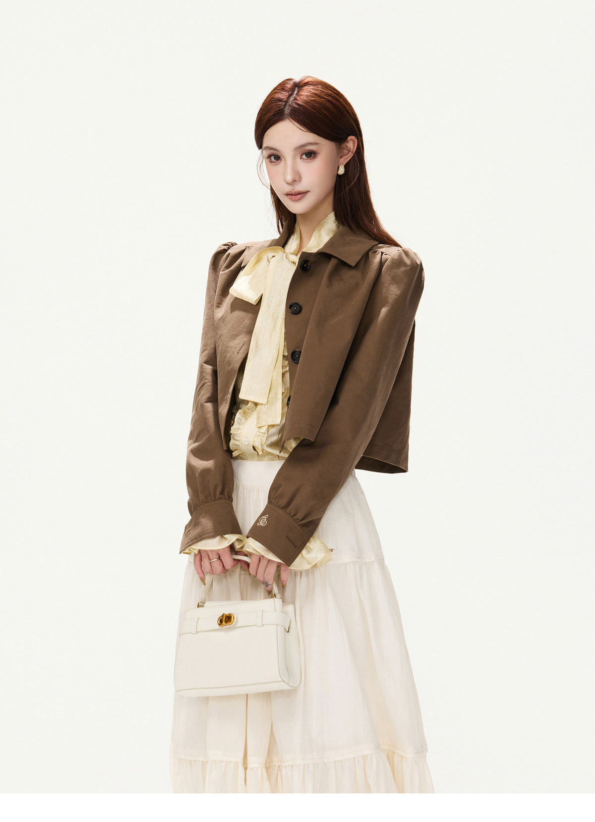 CY260868JSK cocoa brown puff-sleeve cropped jacket, product view 9
