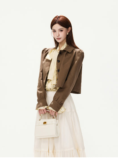 CY260868JSK cocoa brown puff-sleeve cropped jacket, product view 9