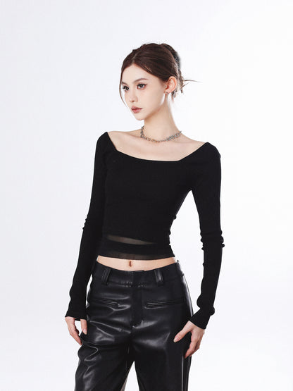 KNITTED MESH PATCHWORK TOP