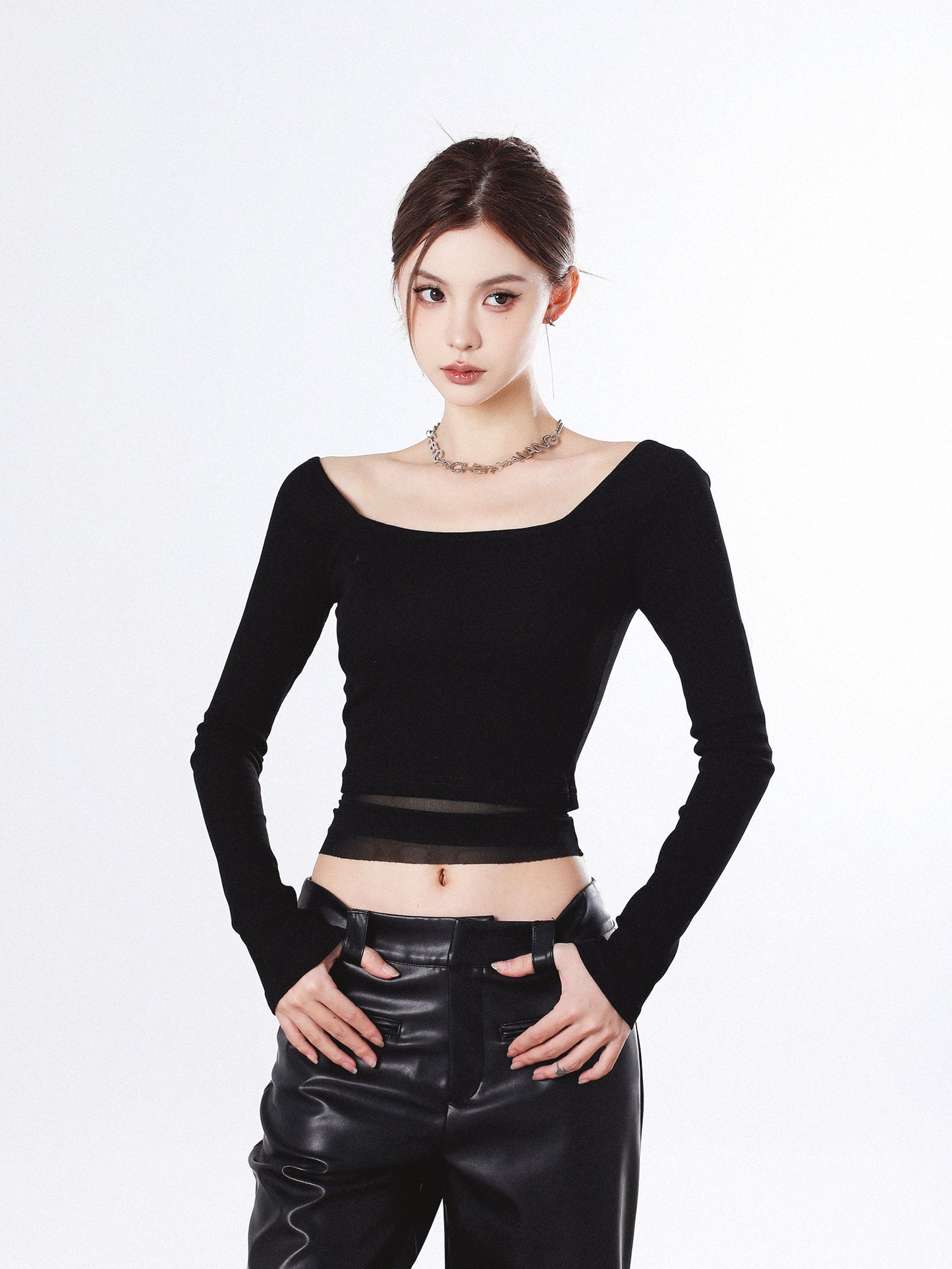 KNITTED MESH PATCHWORK TOP