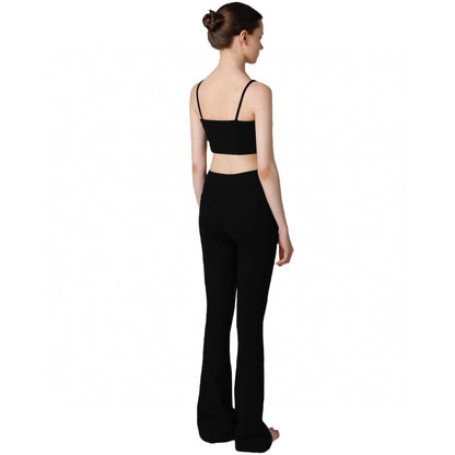 BLACK ASYMMETRIC STRETCH TOP & FLARED PANTS