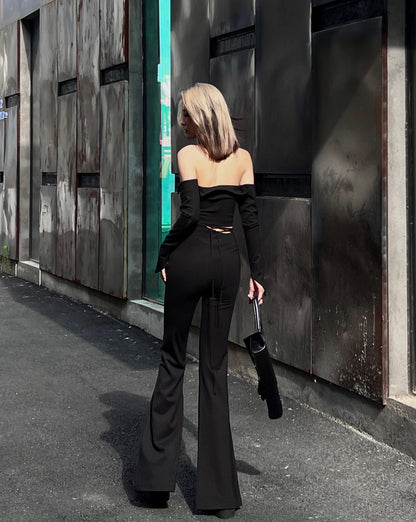 SLIT ELASTIC FLARED PANTS