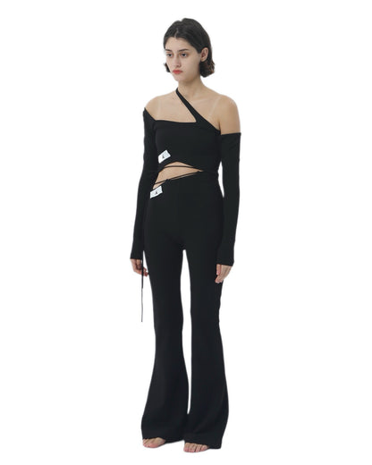 BLACK ELASTICITY FLARE PANTS