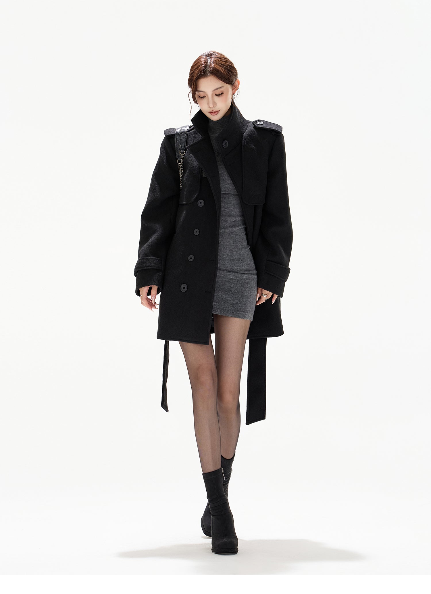 BELTED DOUBLE-BREASTED WOOL COAT – BIBIDO
