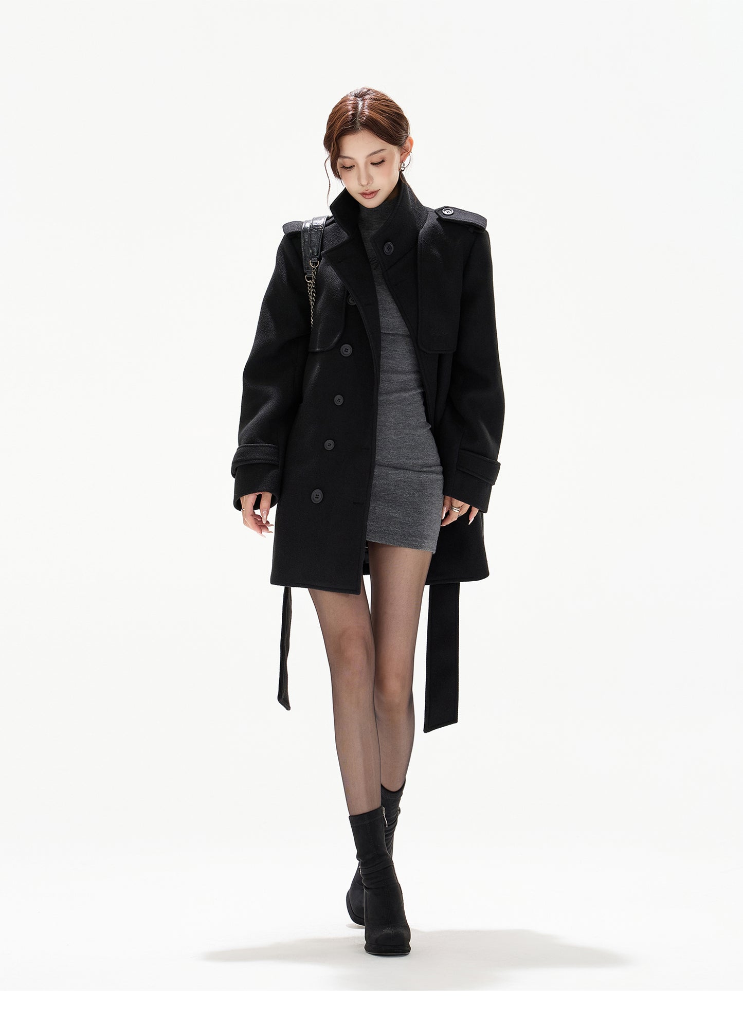BELTED DOUBLE-BREASTED WOOL COAT