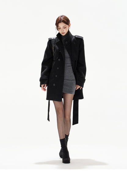 BELTED DOUBLE-BREASTED WOOL COAT