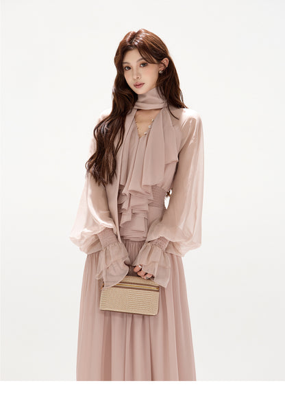 ROMANTIC FRENCH CHIFFON MAXI DRESS