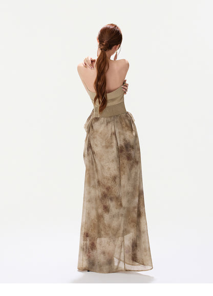 INK WASH HALTER CHIFFON DRESS