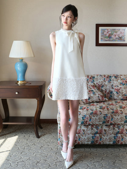 CELEBRITY-STYLE BOW SEQUINED VELVET DRESS