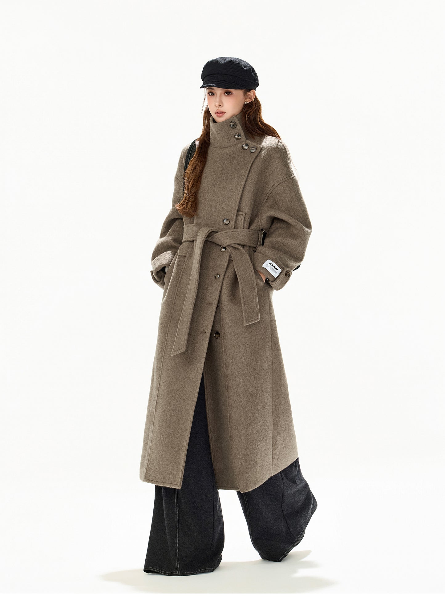 VINTAGE MODERN BELTED WOOL LONG COAT