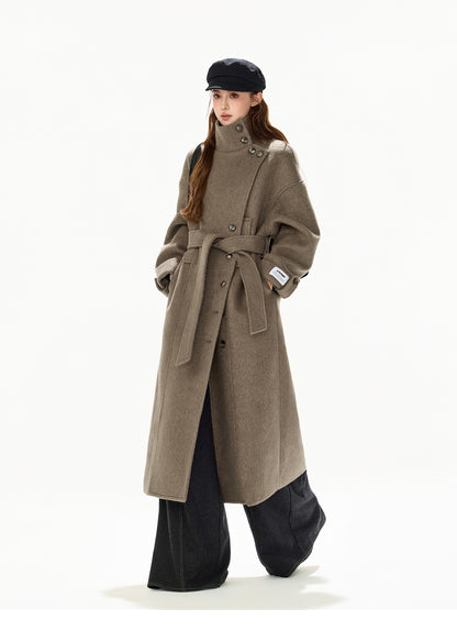 VINTAGE MODERN BELTED WOOL LONG COAT