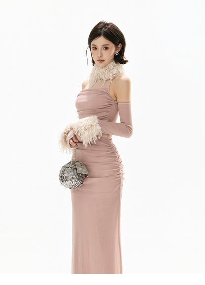 3-WAY FEATHER MUSE HALTER GOWN