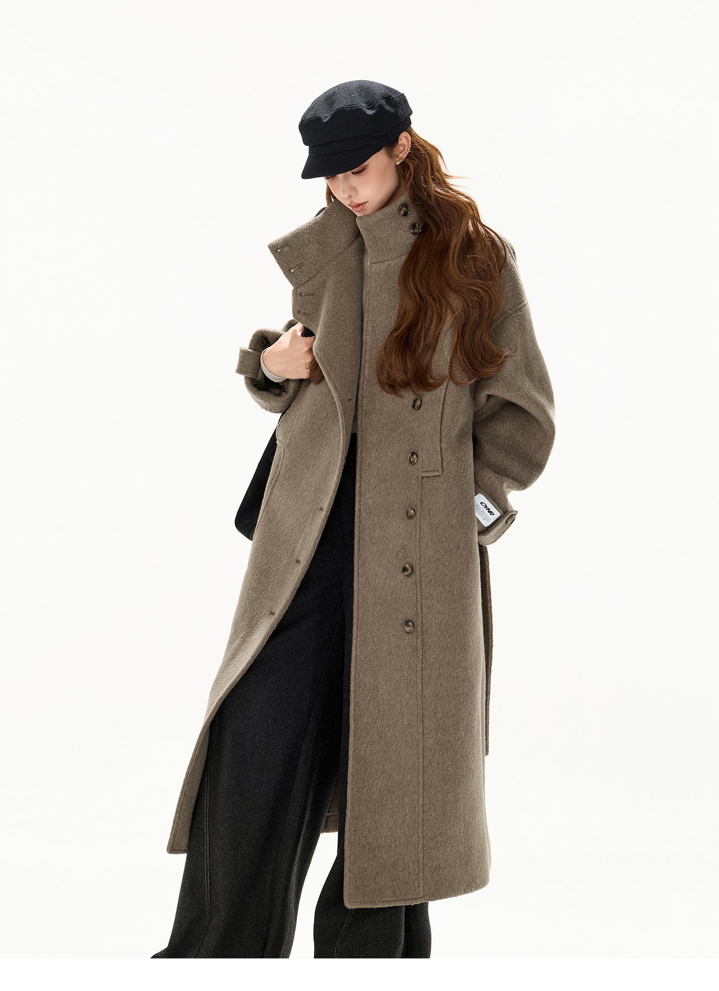 VINTAGE MODERN BELTED WOOL LONG COAT