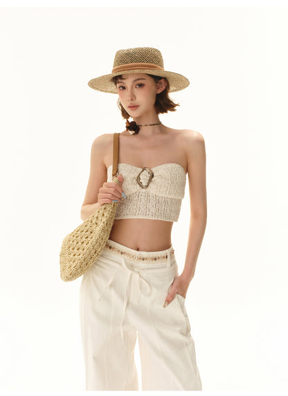 3D TEXTURED KNIT STRAPLESS CROP TOP