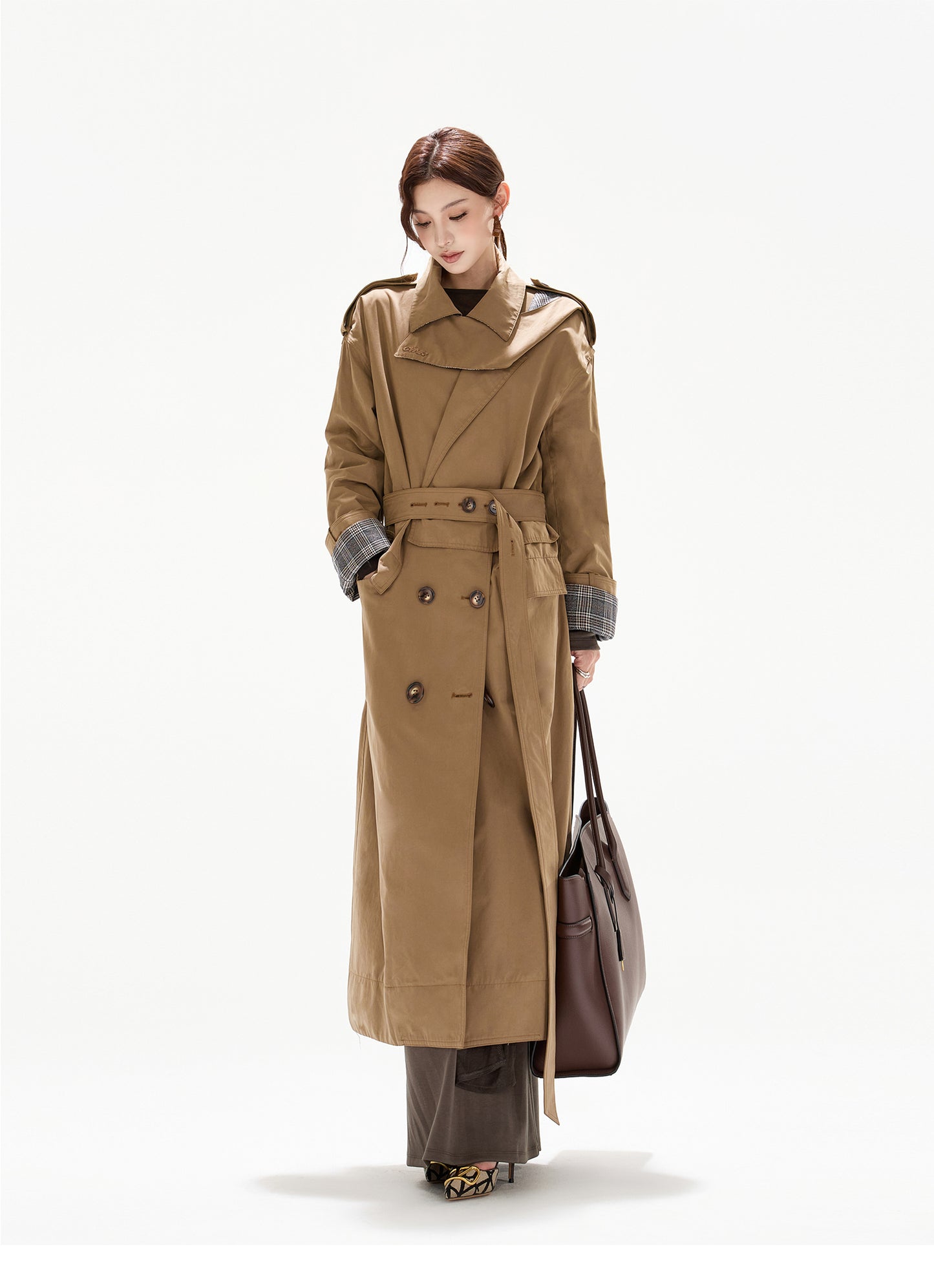 BRITISH PLAID CONTRAST TRENCH COAT