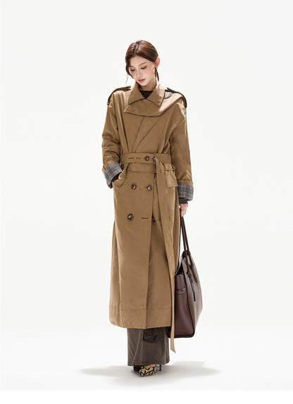 BRITISH PLAID CONTRAST TRENCH COAT