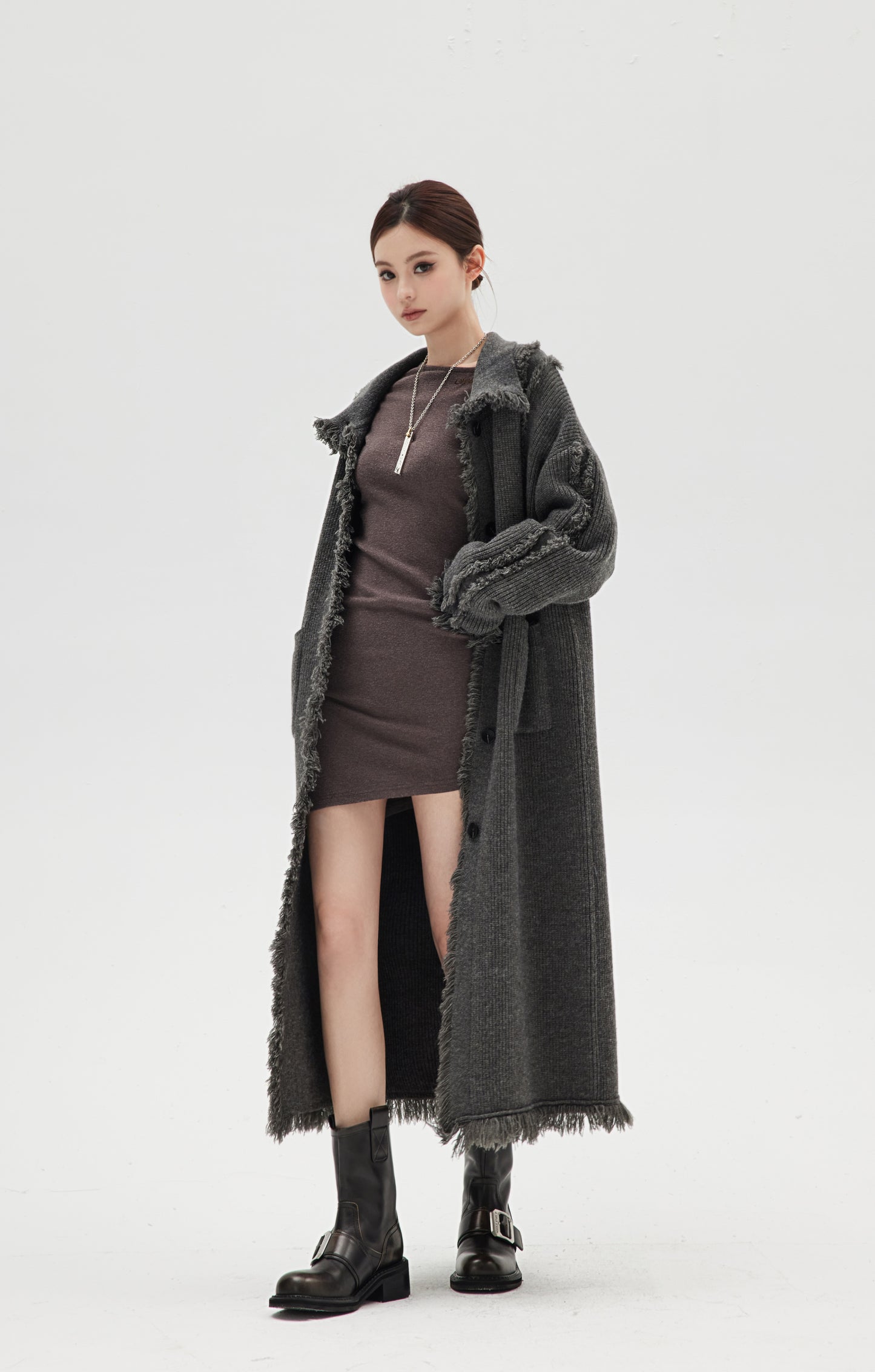 DESTROYED WOOL KNITTED LONG COAT