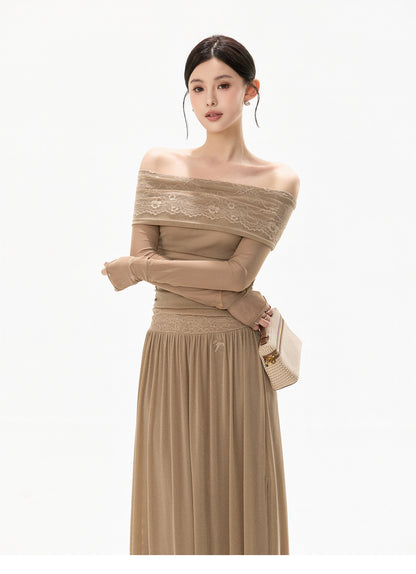 MIST LACE OFF SHOULDER DRESS